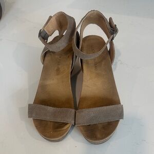 Lucky Brand Taupe Suede Wedge Sandals with Ankle Strap